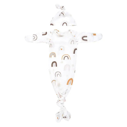 Rainbow Newborn Knotted Baby Gown by Three Little Tots - Girls Onesies