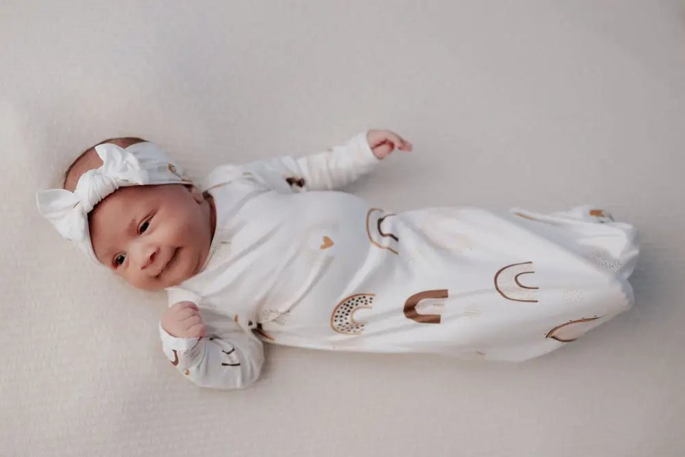 Rainbow Newborn Knotted Baby Gown by Three Little Tots - Girls Onesies