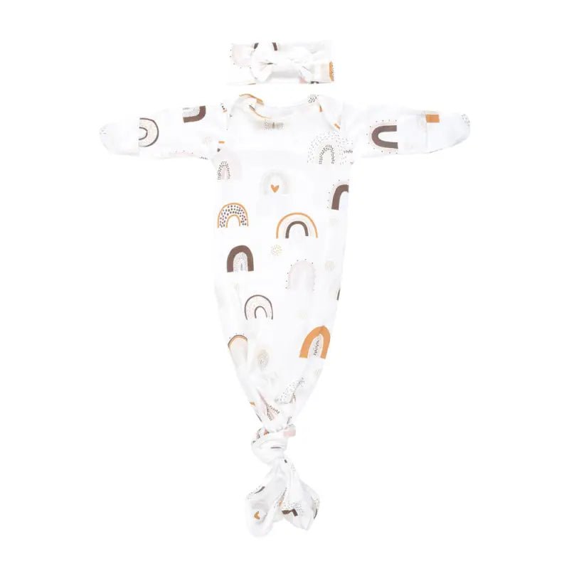 Rainbow Newborn Knotted Baby Gown by Three Little Tots - Girls Onesies