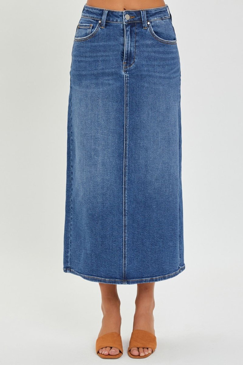 RISEN High Rise Back Slit Denim Skirt | Maxi Skirts | 3