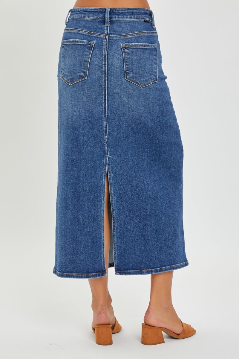 RISEN High Rise Back Slit Denim Skirt | Maxi Skirts | 2