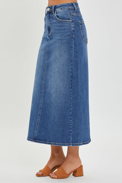 RISEN High Rise Back Slit Denim Skirt | Maxi Skirts | 5