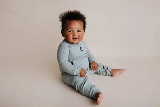 Robbins Egg Baby Ribbed Playsuit with pockets by Three Little Tots - Unisex Onesies