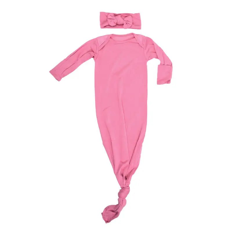 Rose Knotted Newborn Baby Gown by Three Little Tots - Girls Onesies