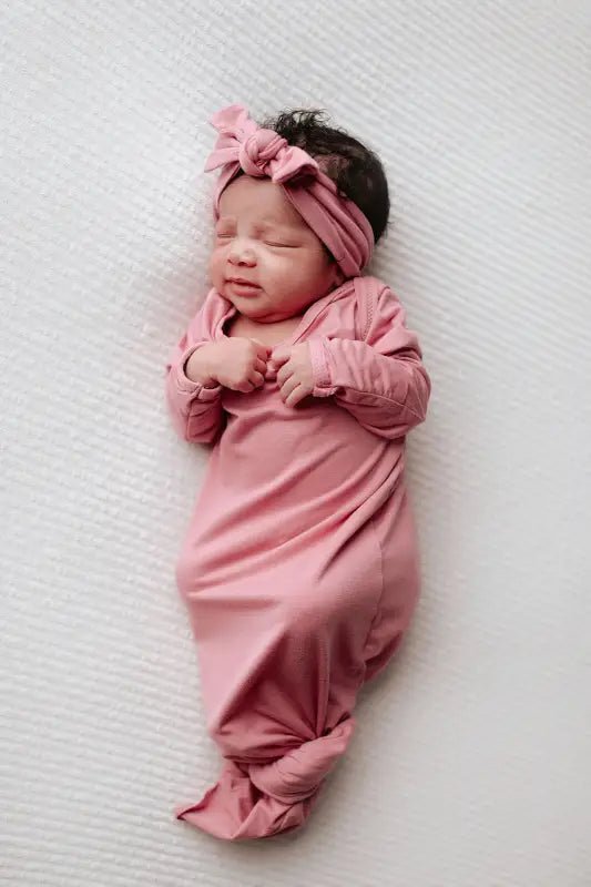 Rose Knotted Newborn Baby Gown by Three Little Tots - Girls Onesies