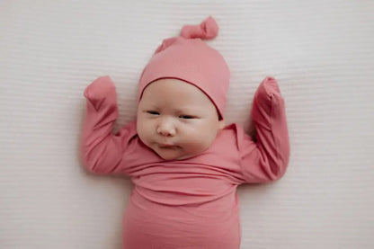 Rose Knotted Newborn Baby Gown by Three Little Tots - Girls Onesies