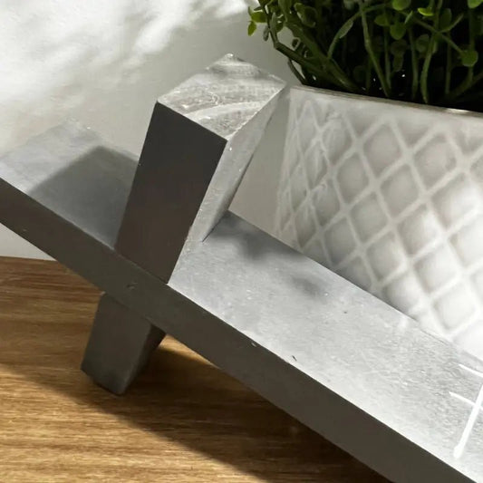 Script Blessed Wood Cross - Gray - Large / Gray - Wooden Crosses gray concrete planter stand