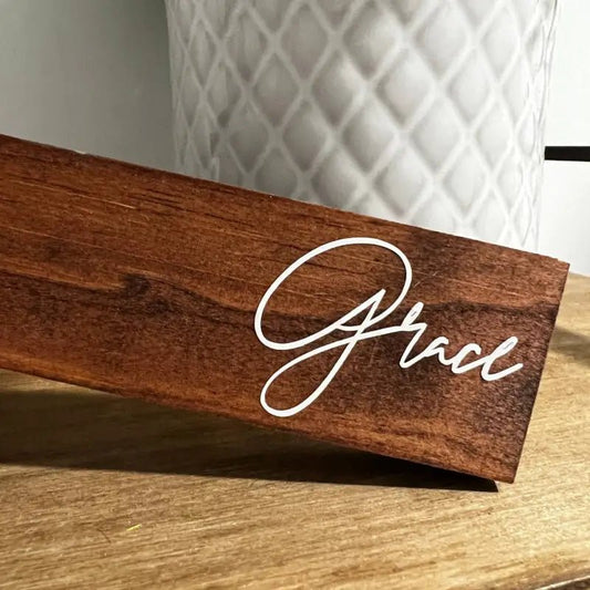 Script Grace Wood Cross - Brown - Large - Wooden Crosses wooden nameplate grace white script