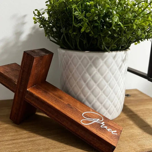 Script Grace Wood Cross - Brown - Large - Wooden Crosses wooden cross grace inscription