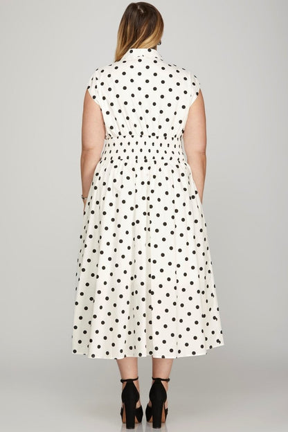 She + Sky Front Zip Polka Dots Cap Sleeve Midi Dress | Dresses | 4