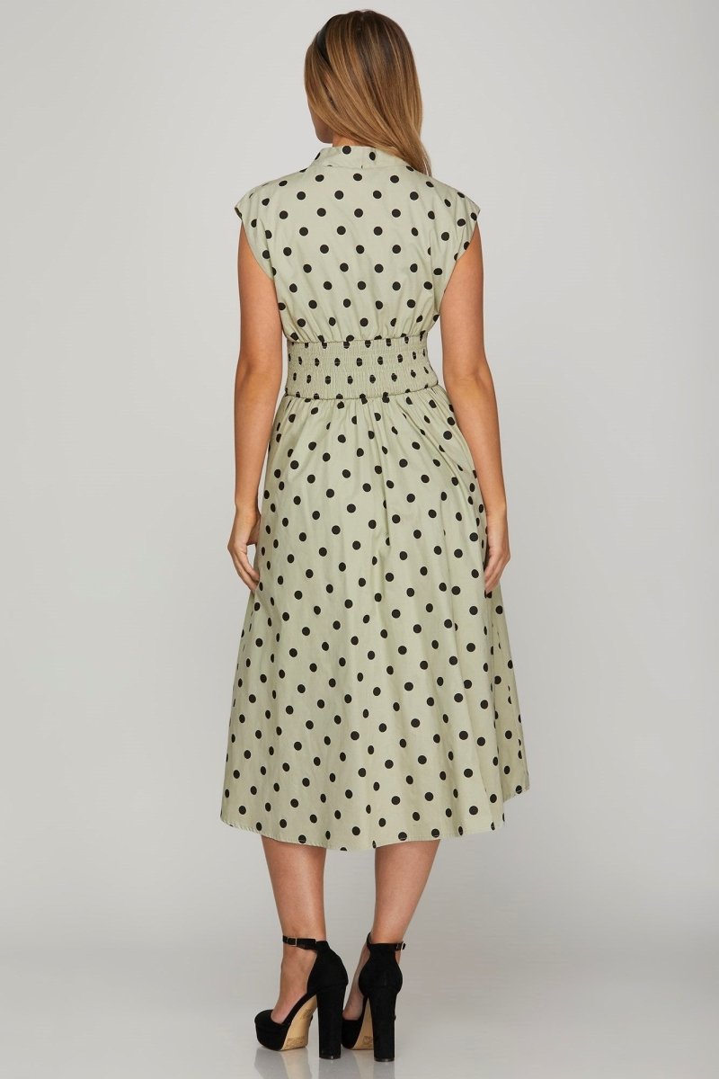 She + Sky Front Zip Polka Dots Cap Sleeve Midi Dress | Dresses | 2