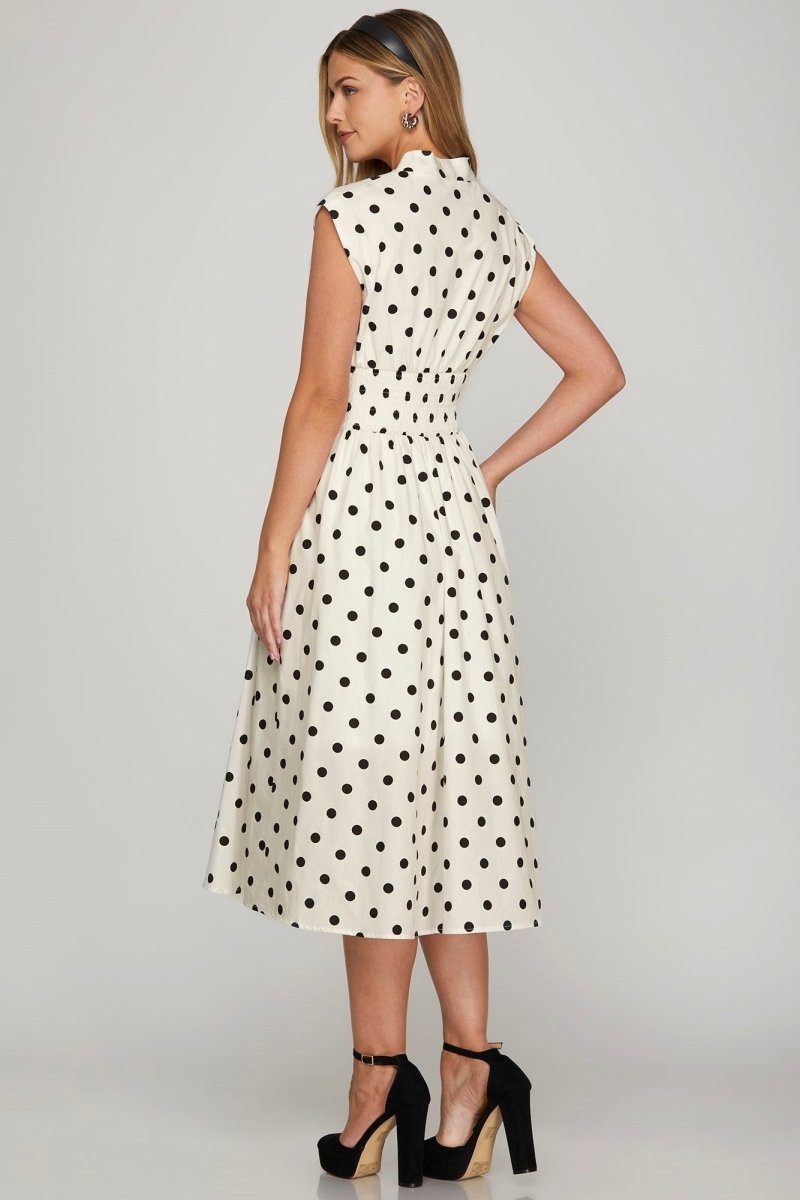 She + Sky Front Zip Polka Dots Cap Sleeve Midi Dress | Dresses | 2