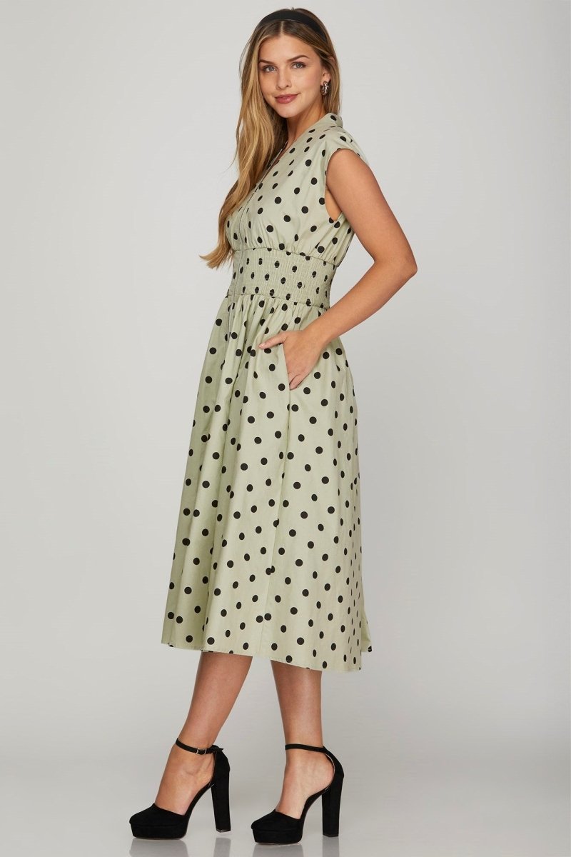 She + Sky Front Zip Polka Dots Cap Sleeve Midi Dress | Dresses | 3