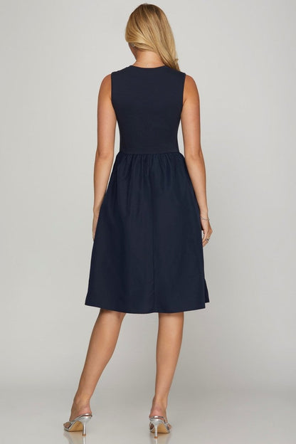 She + Sky Full Size Sleeveless Poplin Woven Midi Dress with Pockets Plus Size | Dresses | 2