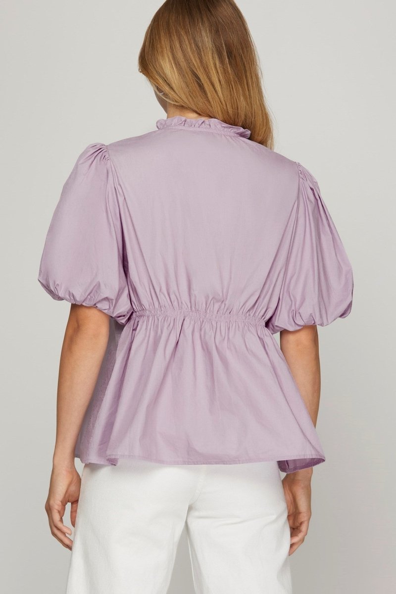 She + Sky Smocked Front Puff Sleeve Woven Blouse | Tops | 3