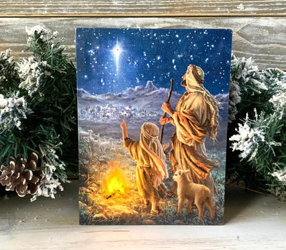 Shepherds Keeping Watch 8x6 Lighted Tabletop Canvas - Shelf & Wall Art