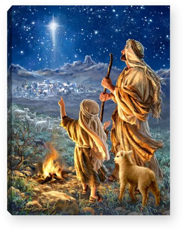 Shepherds Keeping Watch 8x6 Lighted Tabletop Canvas - Shelf & Wall Art
