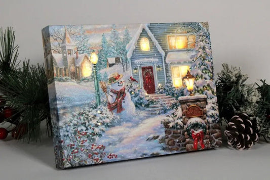 Silent Night Lane 8x6 Lighted Tabletop Canvas - Shelf & Wall Art illuminated winter scene canvas