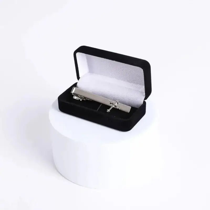 Silver Cross Tie Bar Clip – Men’s Christian Tie Holder Accessory - Tie Bars