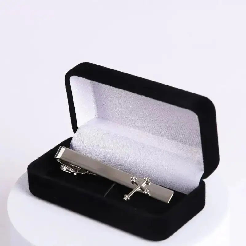 Silver Cross Tie Bar Clip – Men’s Christian Tie Holder Accessory - Tie Bars