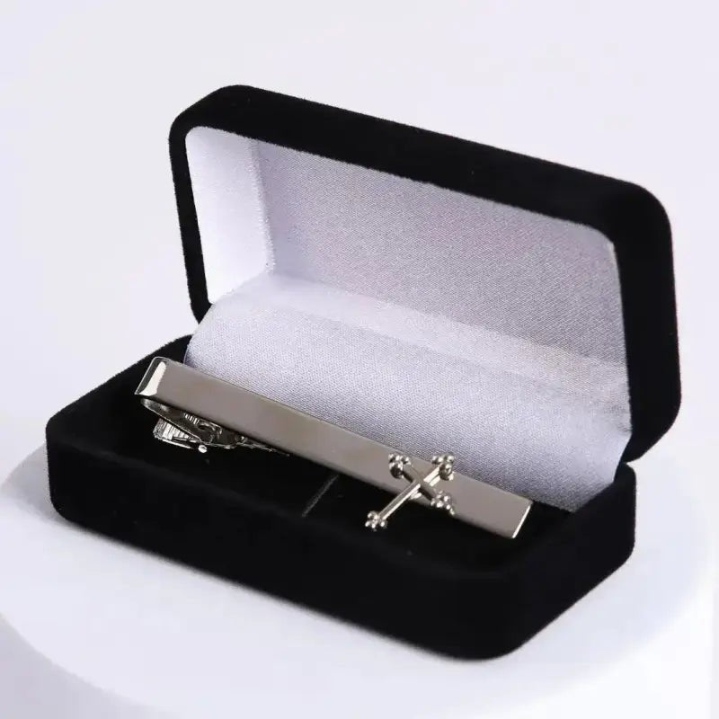 Silver Cross Tie Bar Clip – Men’s Christian Tie Holder Accessory - Tie Bars