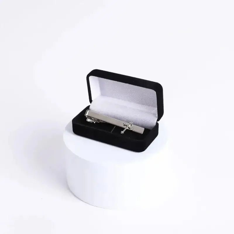 Silver Cross Tie Bar Clip – Men’s Christian Tie Holder Accessory - Tie Bars
