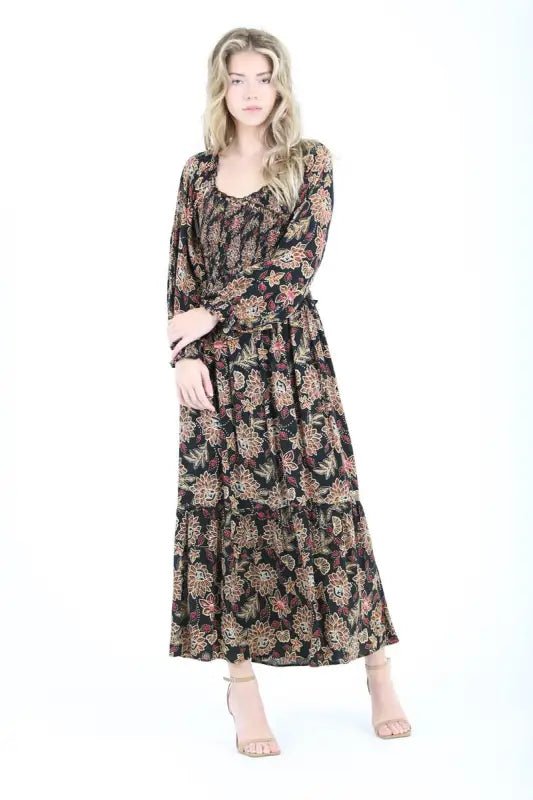 Smocked Criss Cross Body Maxi Dress - Dresses floral print maxi dress