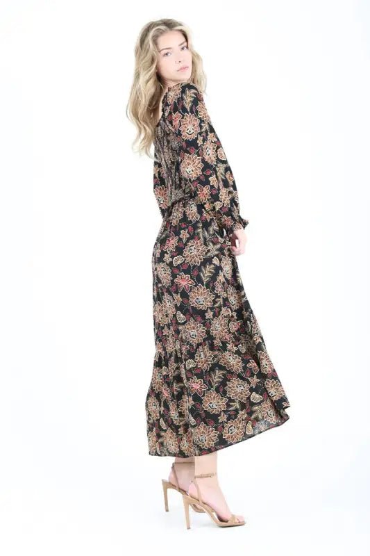 Smocked Criss Cross Body Maxi Dress - Dresses floral print maxi dress