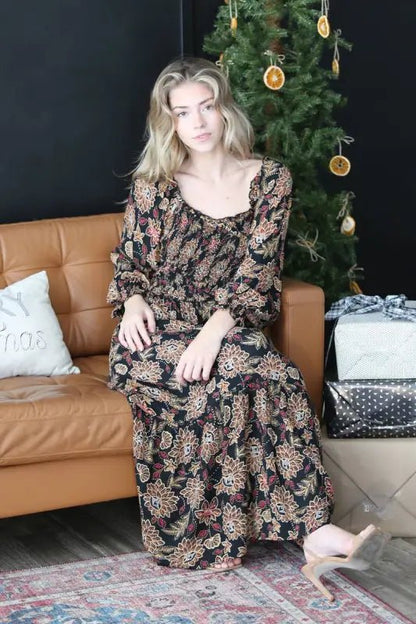 Smocked Criss Cross Body Maxi Dress - Dresses floral print maxi dress