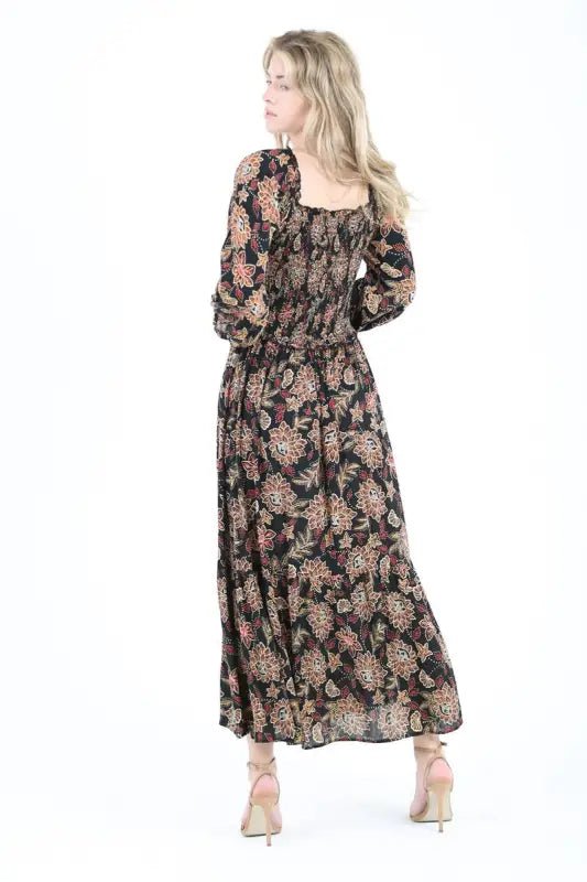Smocked Criss Cross Body Maxi Dress - Medium - Dresses floral print maxi dress