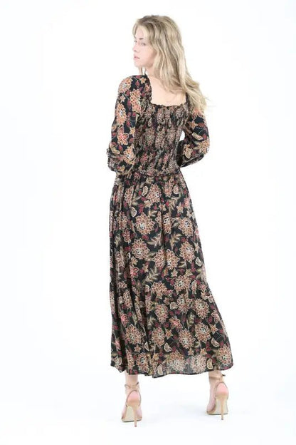 Smocked Criss Cross Body Maxi Dress - Medium - Dresses floral print maxi dress