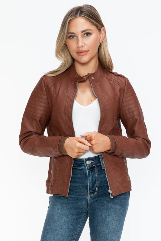 Snobbish PU Leather Biker Jacket with Side Zip Pockets | Jackets | 1