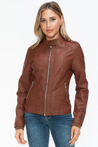 Snobbish PU Leather Biker Jacket with Side Zip Pockets | Jackets | 6