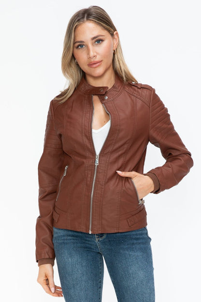 Snobbish PU Leather Biker Jacket with Side Zip Pockets | Jackets | 10