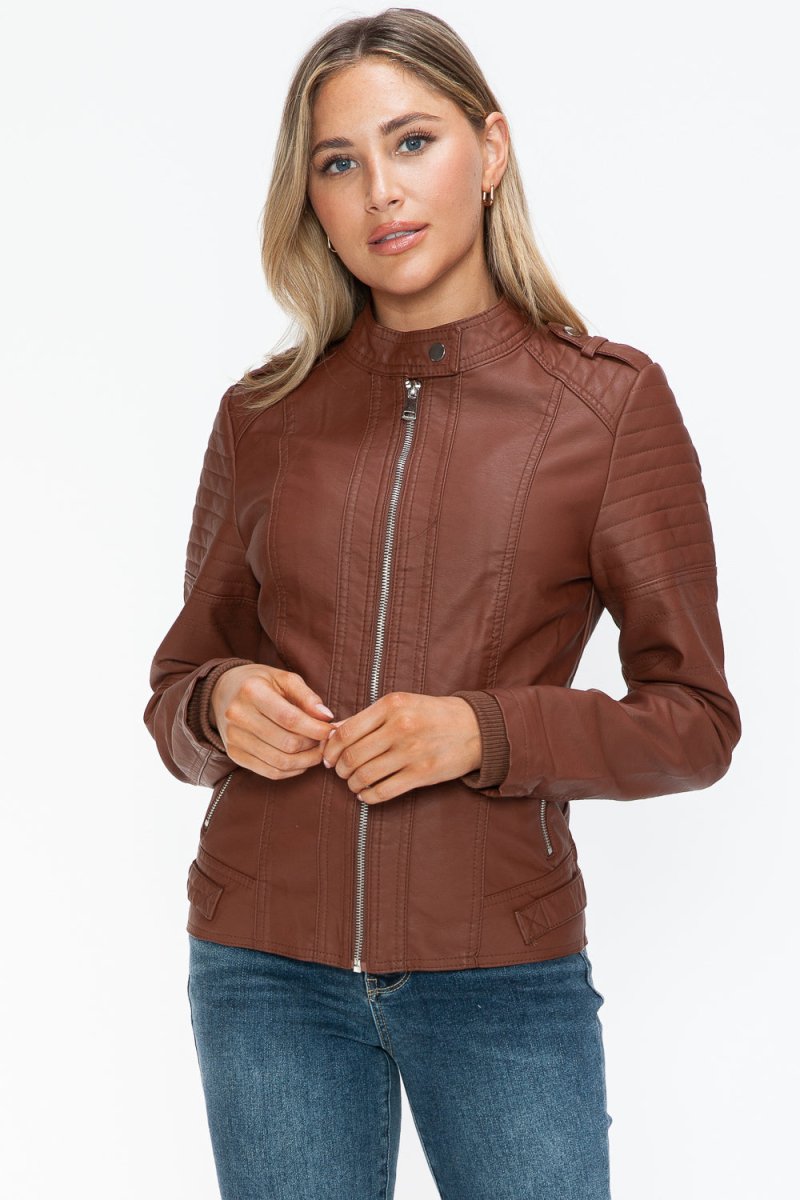 Snobbish PU Leather Biker Jacket with Side Zip Pockets | Jackets | 7