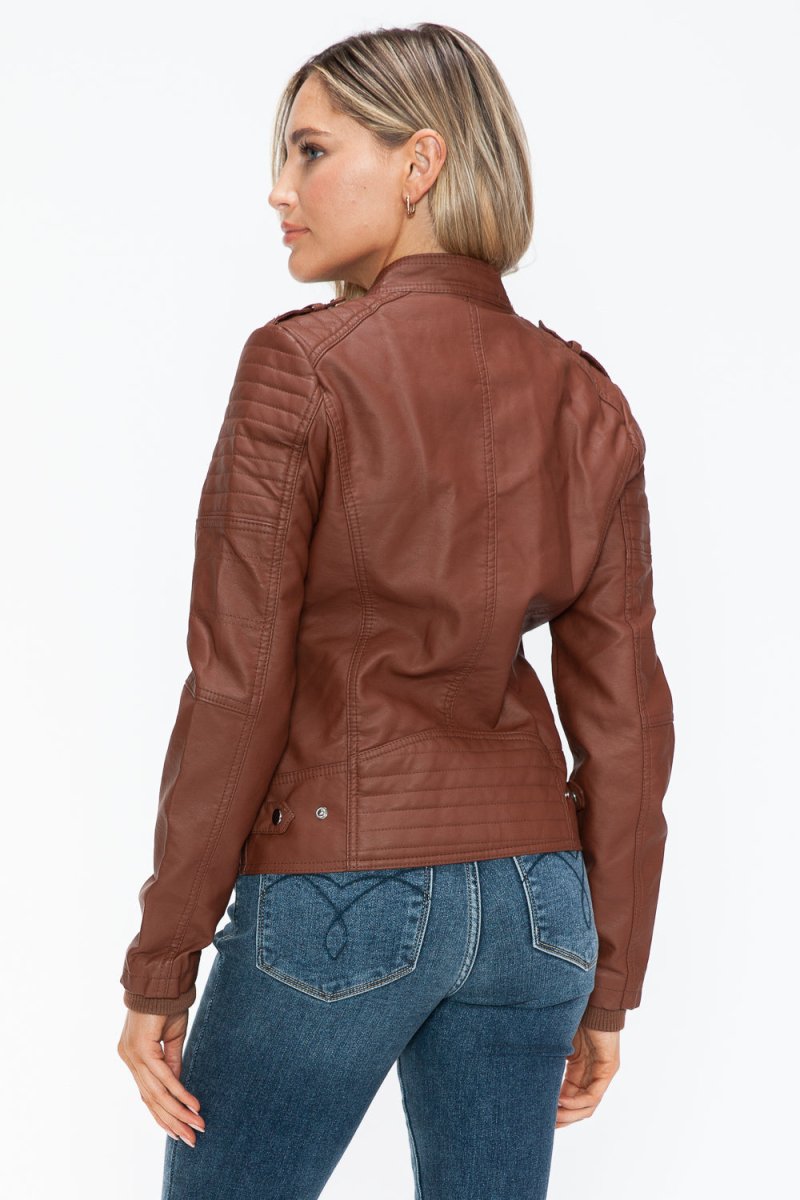 Snobbish PU Leather Biker Jacket with Side Zip Pockets | Jackets | 3