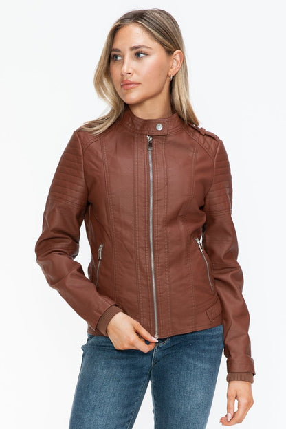 Snobbish PU Leather Biker Jacket with Side Zip Pockets | Jackets | 9