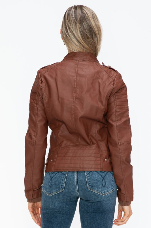 Snobbish PU Leather Biker Jacket with Side Zip Pockets | Jackets | 2