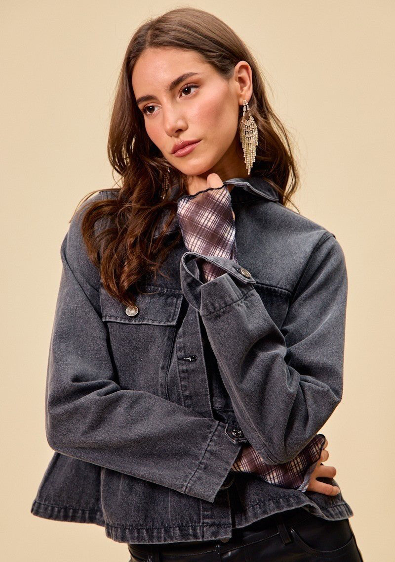 SO ME Denim Peplum Hem Front Button Jacket With Pockets | Jackets | 3