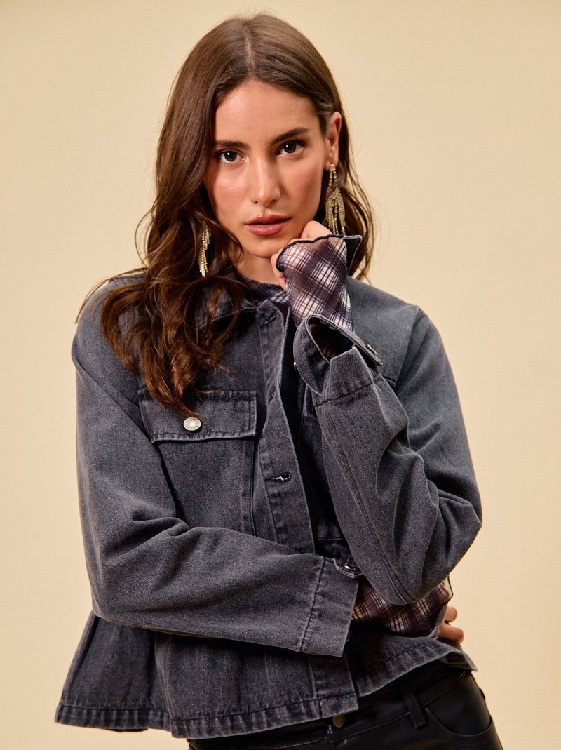 SO ME Denim Peplum Hem Front Button Jacket With Pockets | Jackets | 2