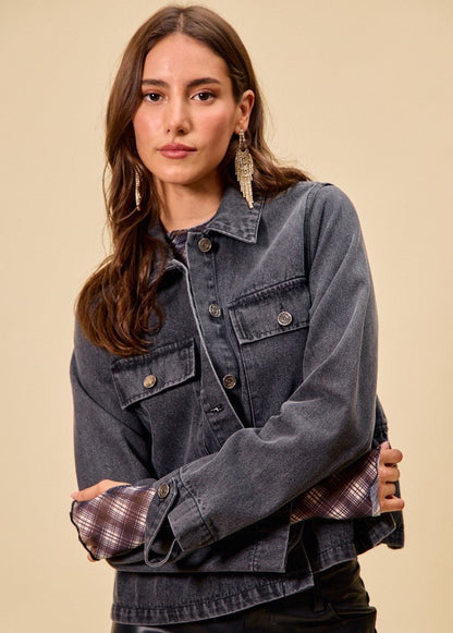 SO ME Denim Peplum Hem Front Button Jacket With Pockets | Jackets | 6