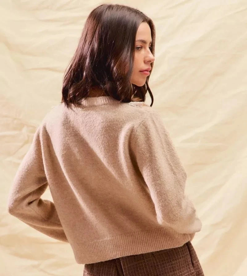 SO ME Front Lace Trim Button Cardigan Sweater | Cardigans | 7