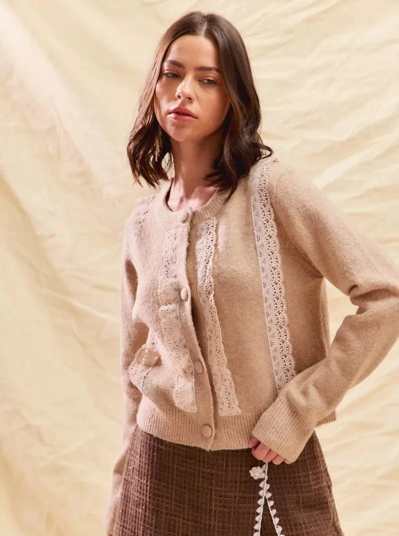 SO ME Front Lace Trim Button Cardigan Sweater | Cardigans | 4