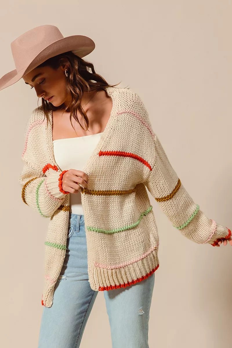 SO ME Loose Fit Multi Stripe Open Front Cardigan | Cardigans | 5