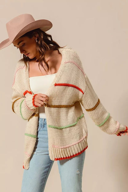 SO ME Loose Fit Multi Stripe Open Front Cardigan | Cardigans | 5