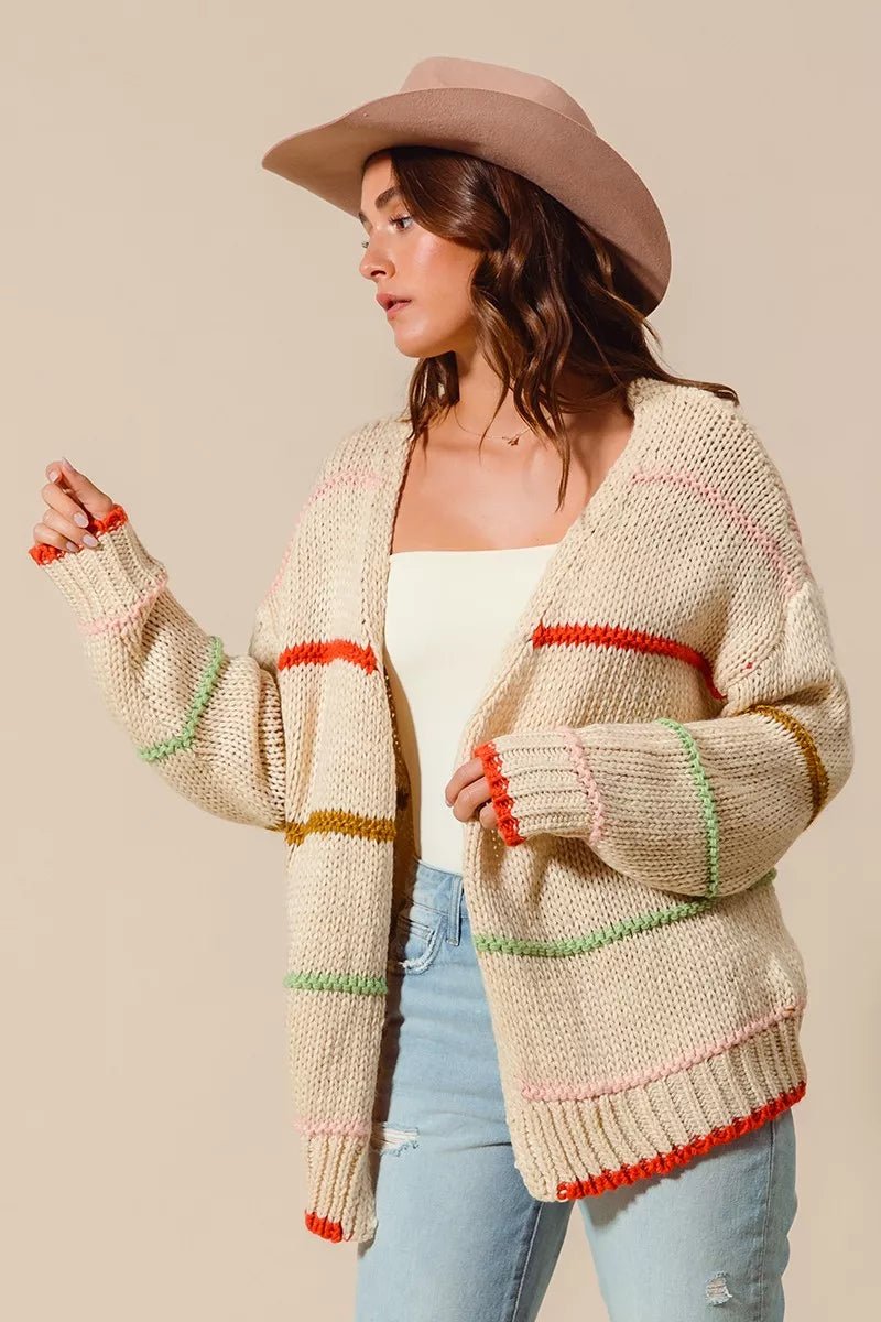 SO ME Loose Fit Multi Stripe Open Front Cardigan | Cardigans | 2