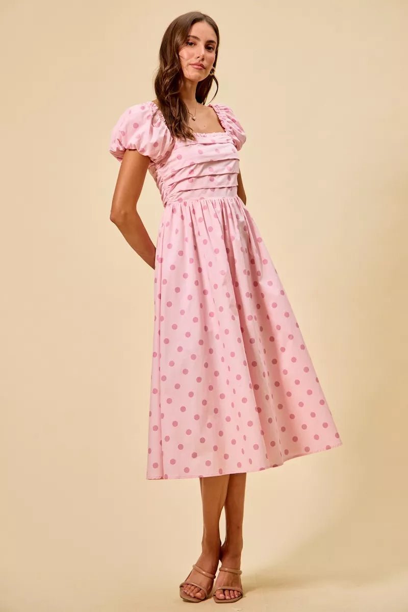 SO ME Polka Cotton Print Short Sleeves Midi Dress | Dresses | 2