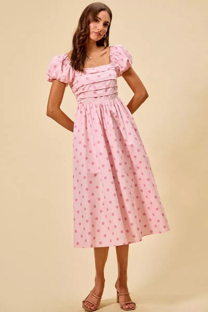 SO ME Polka Cotton Print Short Sleeves Midi Dress | Dresses | 3