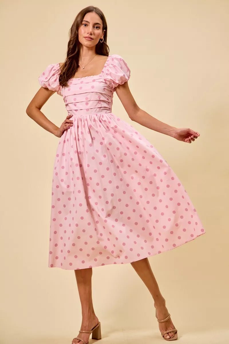 SO ME Polka Cotton Print Short Sleeves Midi Dress | Dresses | 8