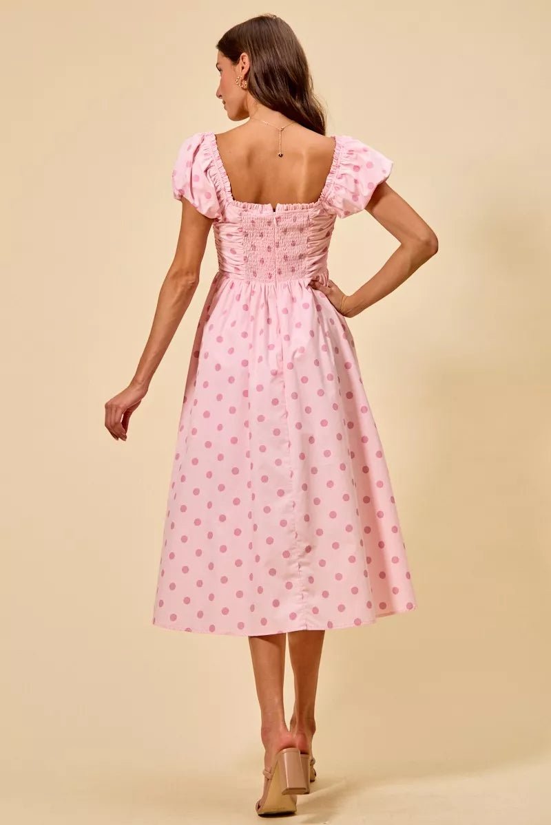 SO ME Polka Cotton Print Short Sleeves Midi Dress | Dresses | 7